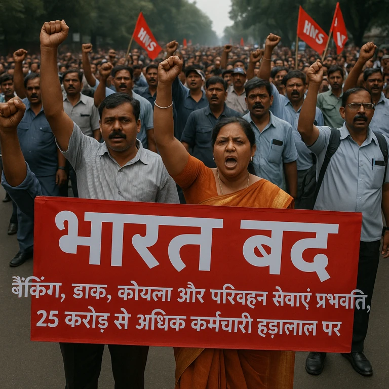 भारत बंद का व्यापक असर: बैंकिंग, डाक, कोयला और परिवहन सेवाएं प्रभावित, 25 करोड़ से अधिक कर्मचारी हड़ताल पर