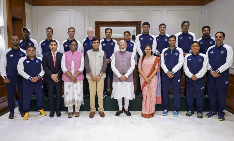 Prime Minister Narendra Modi with the Indian contingent leaving for Paris Olympics