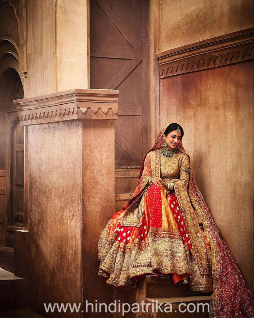 Radhika Merchant's bridal look, Bridal look white and red lehenga with double dupatta (6)