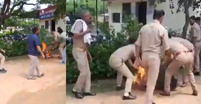 यूपी के अलीगढ़ में दिल दहलाने वाली घटना: बेटे ने मां को पुलिस स्टेशन के बाहर आग के हवाले किया
