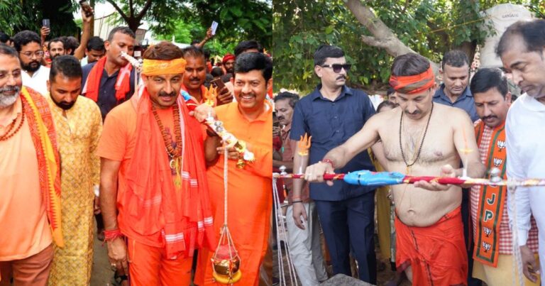 bjp-mp-manoj-tiwari-reached-parliament-on-a-wheelchair-after-completing-110-km-barefoot-kanwar-yatra